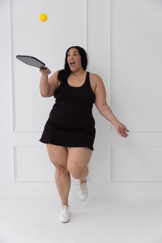 Courtside Scuba Tennis Romper Dress - Black