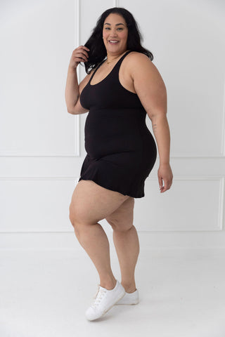 Courtside Scuba Tennis Romper Dress - Black