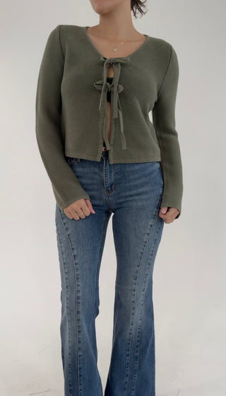 Olive Whisper Tie Cardigan
