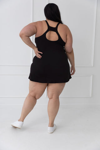 Courtside Scuba Tennis Romper Dress - Black