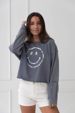 Happy Vibes Graphic Crop Sweatshirt