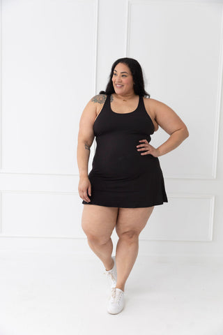 Courtside Scuba Tennis Romper Dress - Black