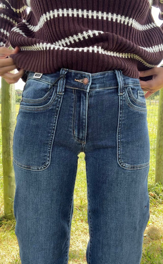 Indigo Edge Mid Rise 90s Straight Front Patch Jean By Judy Blue