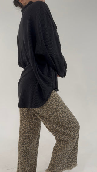 Midnight Waffle Knit Shacket - Black