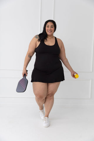 Courtside Scuba Tennis Romper Dress - Black