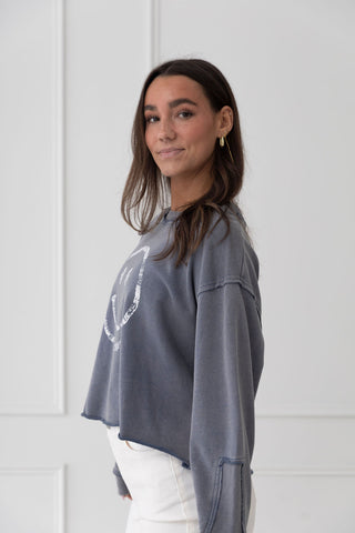 Happy Vibes Graphic Crop Sweatshirt