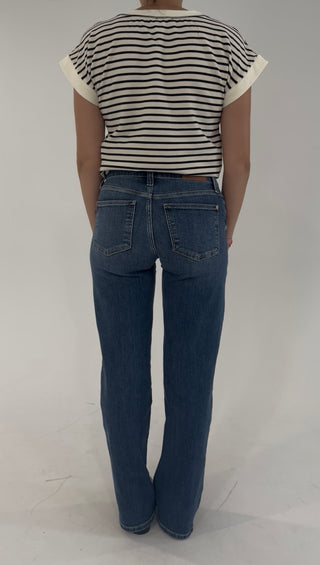 Indigo Edge Mid Rise 90s Straight Front Patch Jean By Judy Blue