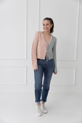Berry Sweet Two-Tone Tie Front Cardigan