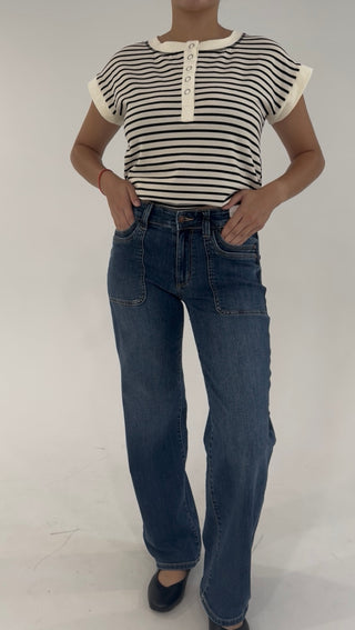 Indigo Edge Mid Rise 90s Straight Front Patch Jean By Judy Blue
