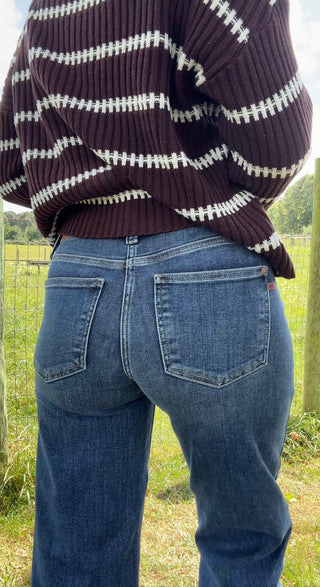 Indigo Edge Mid Rise 90s Straight Front Patch Jean By Judy Blue