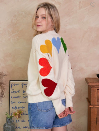 Rainbow Full of Hearts Patch Sweater
