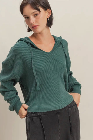 Cozy Commute Waffle Hoodie - Green