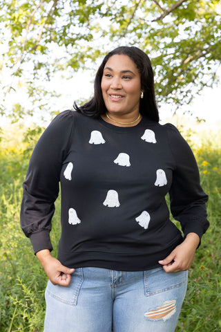 GHOSTLY GIRL CREWNECK SWEATSHIRT BY MARY SQUARE GHOST SEQUIN DETAIL