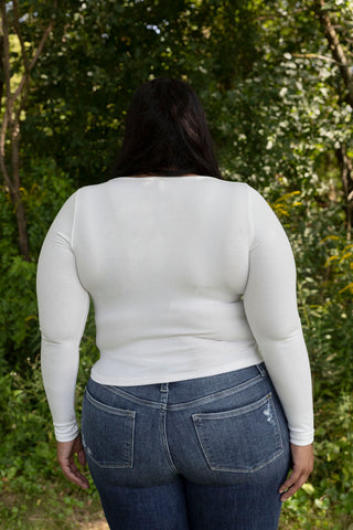 GIRLS DAY BUTTON CARDIGAN LONG SLEEVE WHITE BACK VIEW SCOOP NECK