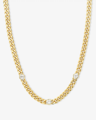 Julian Triple Diamond Cuban Chain Necklace 18" close up