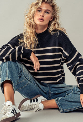 black and white striped cropped sweater long sleeve with mock neck fall collection