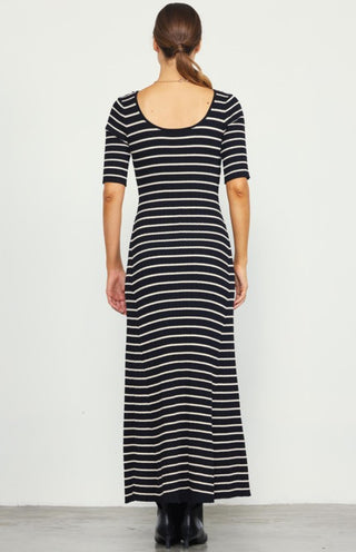 NIght stripes black and cream maxi dress ribbed back-8e39-46a1-adc5-aa03d168cc4a
