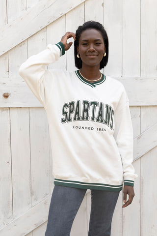 Not Your Granddad's Michigan State Spartans Vintage vibe sweatshirt Long sleeve striped cuffs barn door