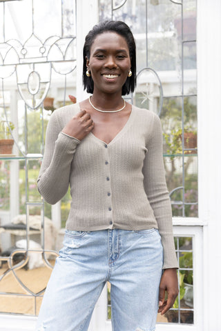 Peacekeeper long sleeve button down cardigan knit top sage