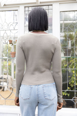 Peacekeeper long sleeve button down cardigan knit top sage back view