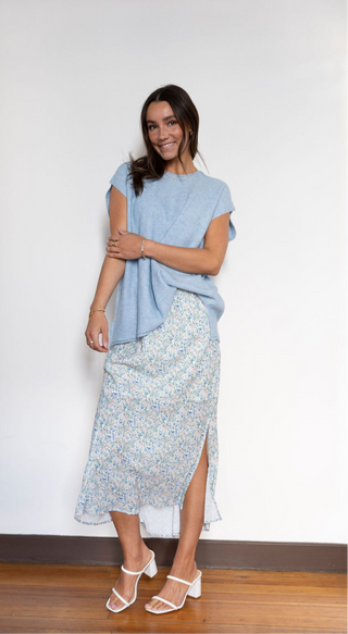 Pockets Full of Pansies Floral Midi Slit Skirt