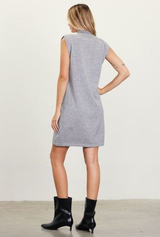 MOCK NECK SLEEVELESS GRAY FRONT SEAM DRESS BACKSIDE