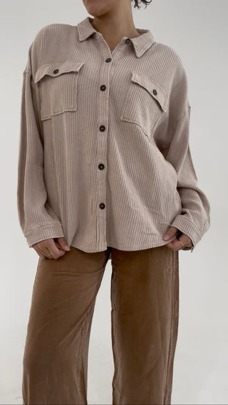Midnight Waffle Knit Shacket - Beige