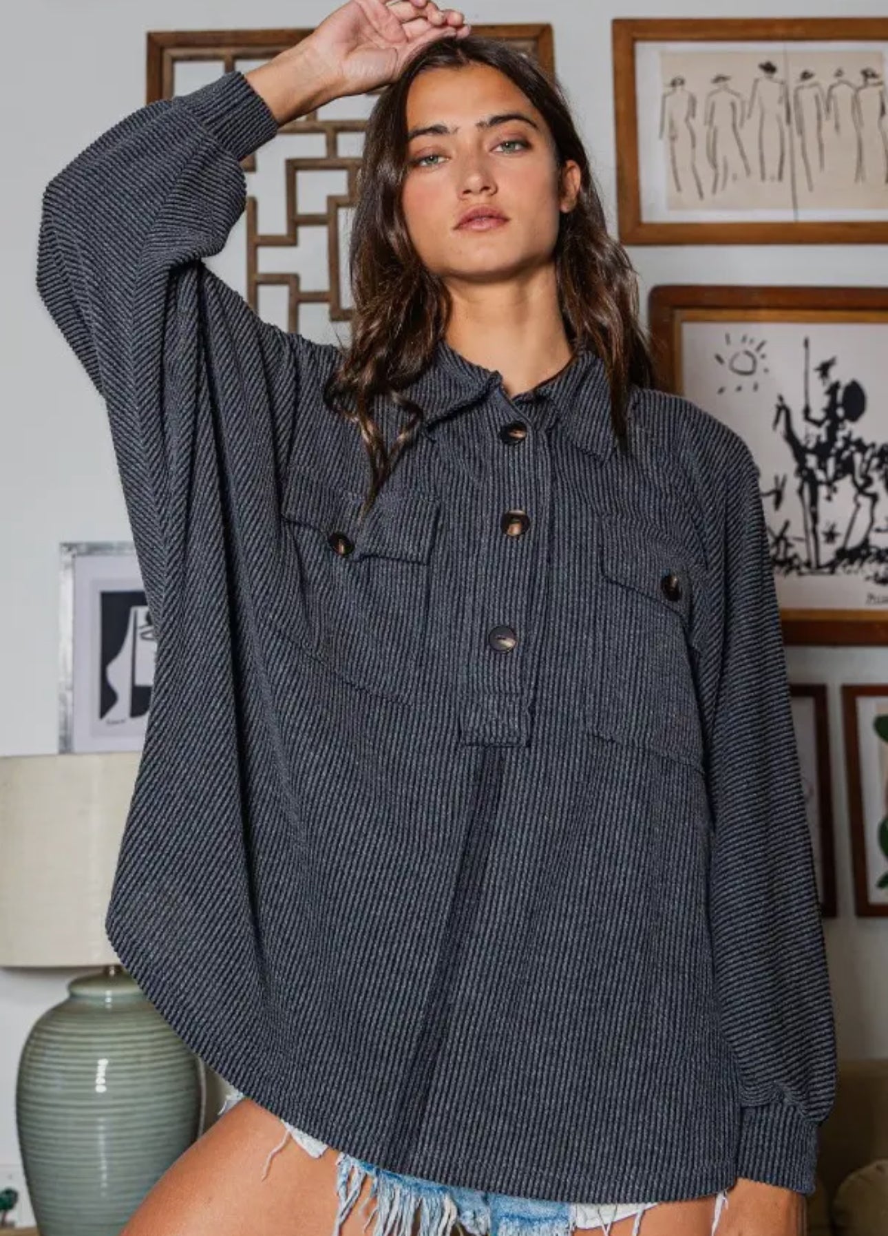Summer Nights French Terry Ribbed Oversize Cardigan