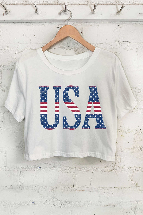 USA GRAPHIC SHORT CROP TOP: NATURAL