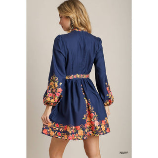 Navy Floral Print Front Tie Dress