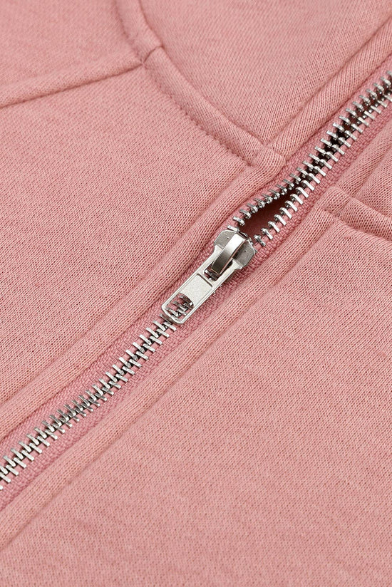 Pink Quarter Zip Kangaroo Pocket Hoodie: Pink