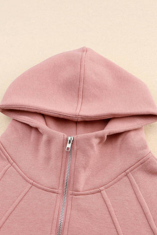 Pink Quarter Zip Kangaroo Pocket Hoodie: Pink