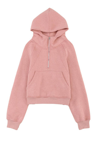 Pink Quarter Zip Kangaroo Pocket Hoodie: Pink