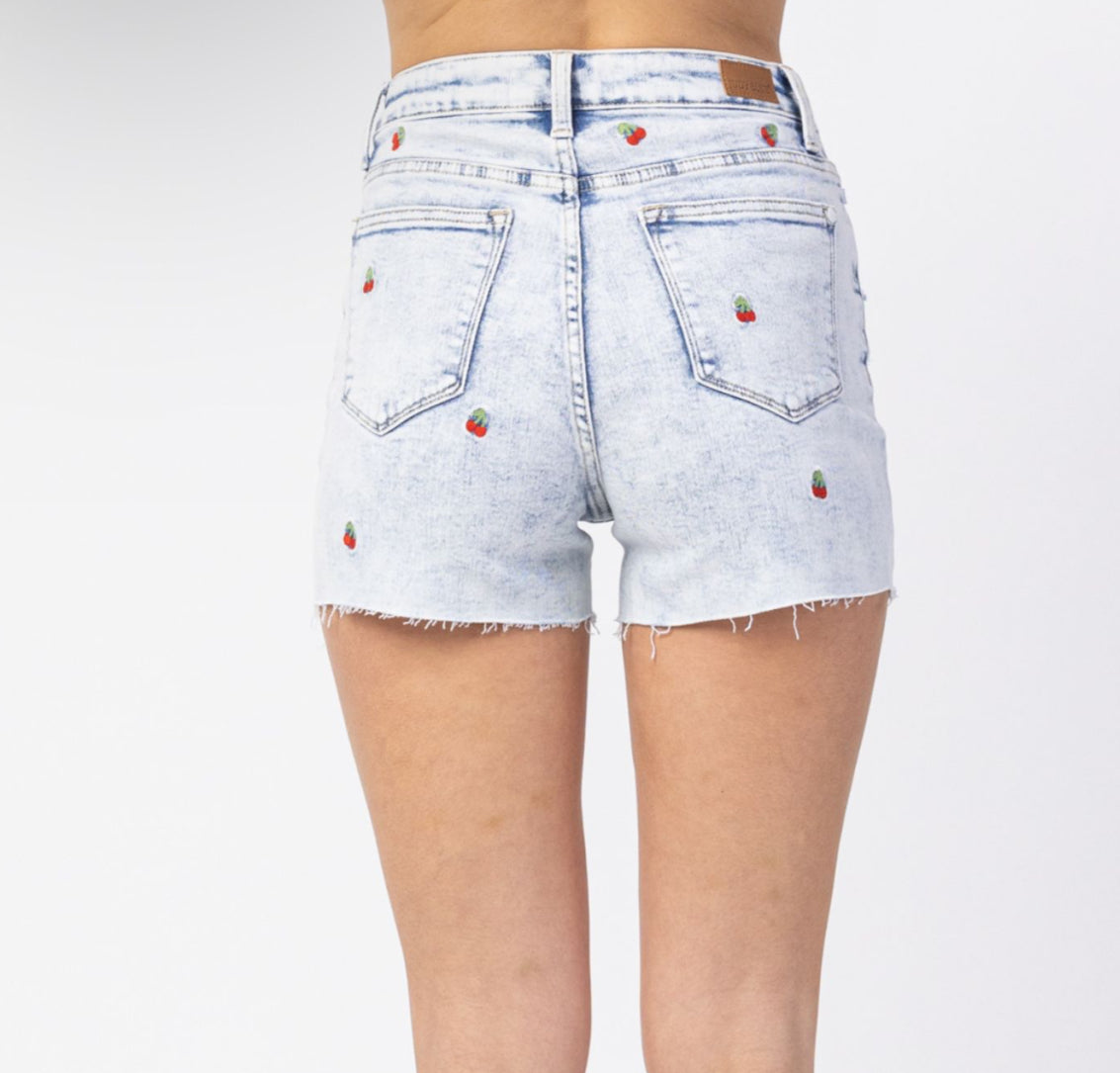 Judy Blue Cherry Bottom Embroidered Shorts