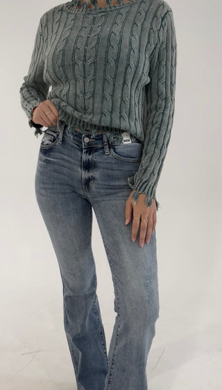 Morning Mist Frayed Sweater