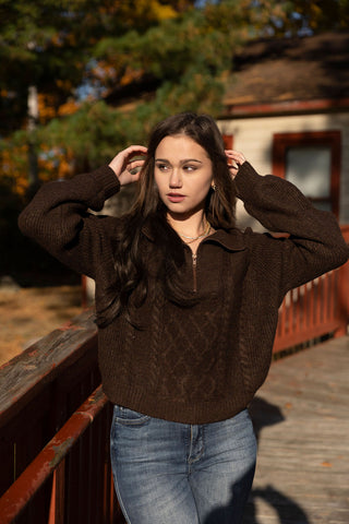 Harvest Quarter Zip Cable Knit Sweater