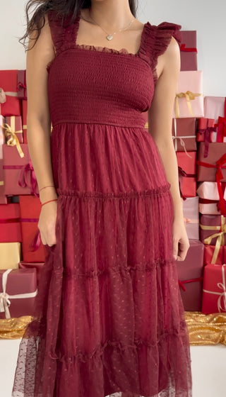 Cranberry Kisses Smocked Midi Dress