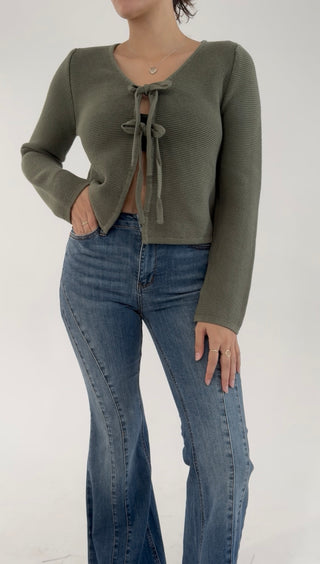 Olive Whisper Tie Cardigan