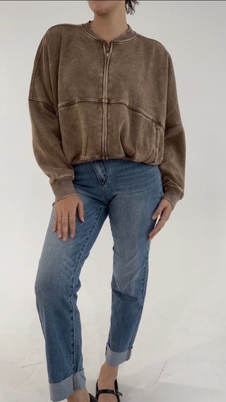 Off Duty Zip-Up Jacket - Brown