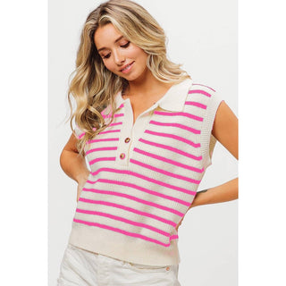 Free My Soul Striped Half Button Collared Sweater