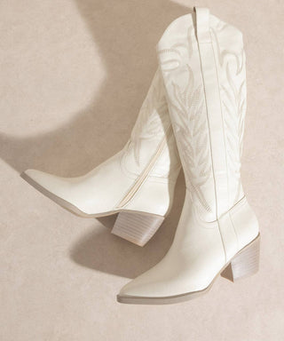 The Samara White - Embroidered Tall Boot