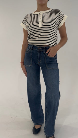 Indigo Edge Mid Rise 90s Straight Front Patch Jean By Judy Blue