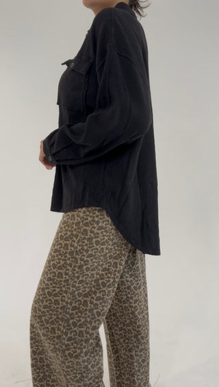 Midnight Waffle Knit Shacket - Black