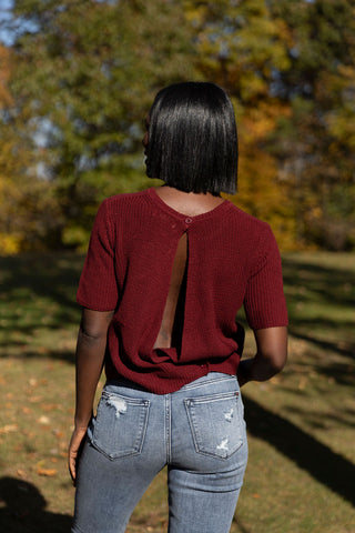 Cranberry Knit Keyhole Back Sweater