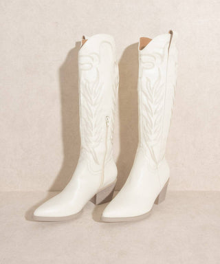 The Samara White - Embroidered Tall Boot