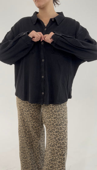 Midnight Waffle Knit Shacket - Black