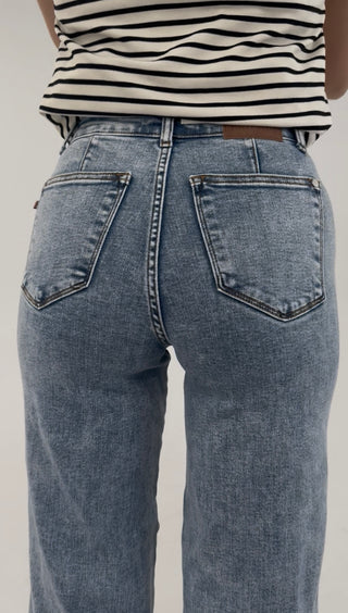 Washed Wanderer High Waist Retro Wide Leg Jean By Judy Blue