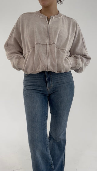 Off Duty Zip-Up Jacket - Beige