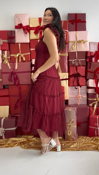 Cranberry Kisses Smocked Midi Dress