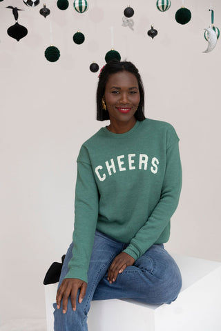 CHEERS GRAPHIC SWEATSHIRT IN GREEN WITH SCREENPRINT FRONT